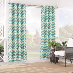 Exclusive Fabrics Ikat Chevron Outdoor Curtains 50x84 Turquoise Green Excellent